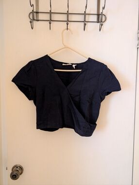 Midnight Sky Women's L Navy Blue Wrap Crop Top